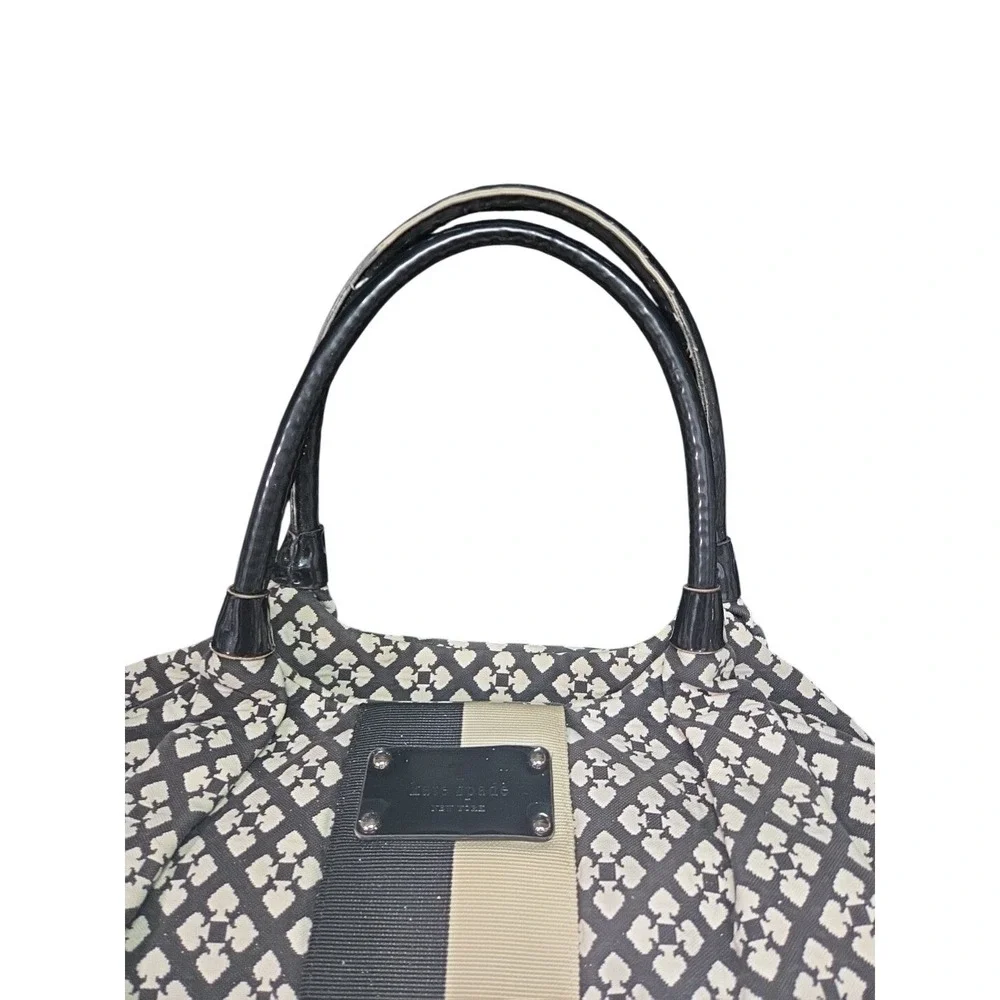 Kate Spade New York Stevie Diaper Bag Tote Black White Spade Print Racing Stripe